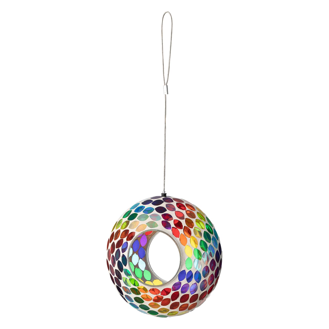 Glitzhome® 8" Multicolor Mosaic Glass Round Hanging Bird Feeder